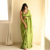 Designer Satin Silk Green Saree with Elegant Embroidery Work