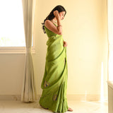 Designer Satin Silk Green Saree with Elegant Embroidery Work