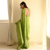 Designer Satin Silk Green Saree with Elegant Embroidery Work