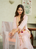 Elegant Peach Floral Embroidered Ethnic Suit Set for Women