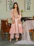 Elegant Peach Floral Embroidered Ethnic Suit Set for Women