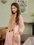 Elegant Peach Floral Embroidered Ethnic Suit Set for Women