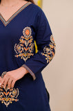 Women's Luxury Embroidered Navy Blue Traditional Kurta Pant Set
