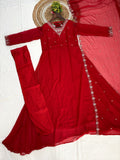 Regal Ruby Red Embroidered Anarkali Suit Set for Wedding and Festive Occasions