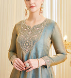 Fandy Silk Embroidered A-Line Kurta Palazzo Set with Dupatta for Women