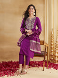 Signature Wine Purple Embroidered Suit Set