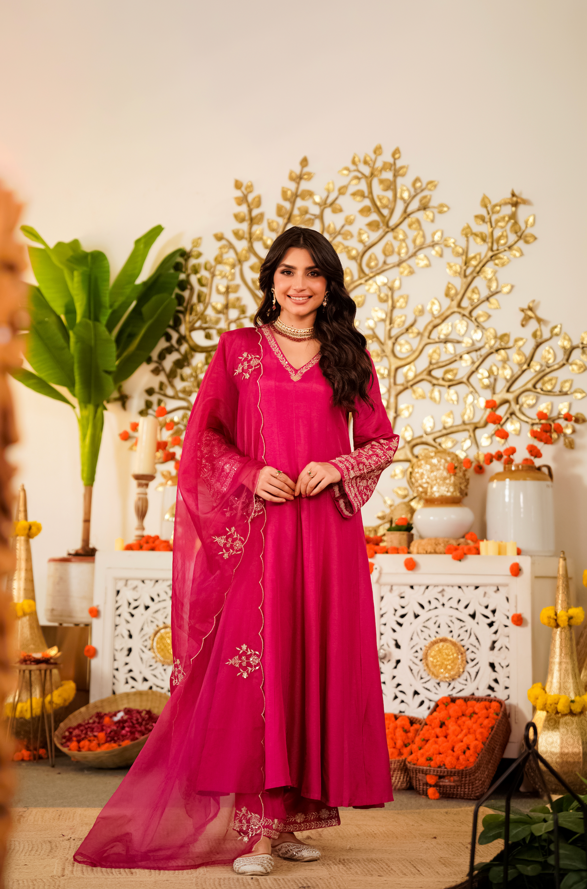 Rani Pink Elegance Kurta Palazzo Set