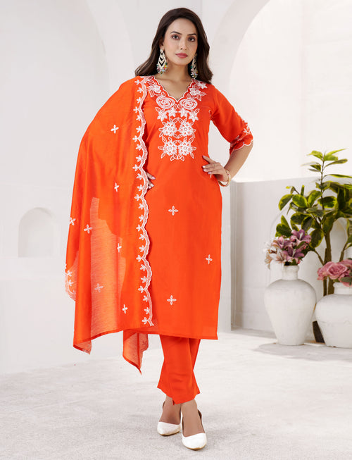 Sunset Orange Floral Elegance Suit Set