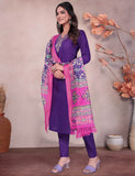 Royal Purple Embroidered Kurta Pant Set with Vibrant Patola Inspired Pink Dupatta