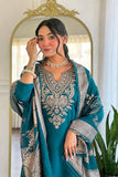 Royal Teal Elegance Embroidered Cotton Blend Kurta Pant Set