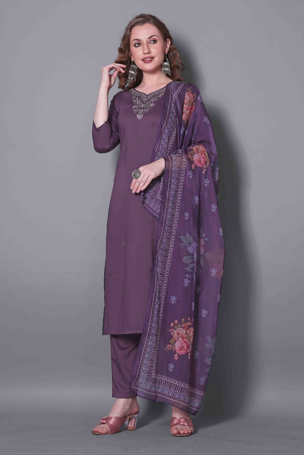 Violet Grace Printed Dupatta Ethnic Suit Set