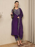 Wine Embroidered Kurta Set with Dupatta