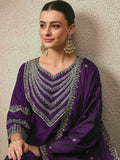Wine Embroidered Kurta Set with Dupatta