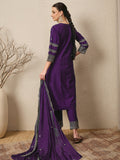 Wine Embroidered Kurta Set with Dupatta