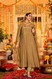 Premium Olive Gold Embroidered Straight Kurta Se