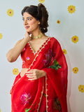 Red Organza Silk Saree Floral Embroidery With Blouse