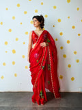 Red Organza Silk Saree Floral Embroidery With Blouse