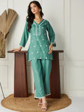 Elegant Green Co-ord Set With Embroidery