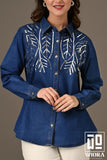 blue embroidered denim-style shirt