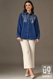 blue embroidered denim-style shirt