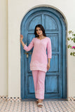 Chic Baby Pink Everyday Wear Co-Ord Set with  Embroidery Designer Border Finish