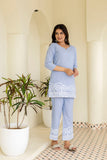 Chic Sky Blue Casual Wear Co-Ord Set with Embroidery Designer Border Finish