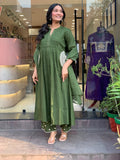 Graceful Green Handwork Kurta Pant Dupatta Set with Handworked Neck & Embroidered Dupatta