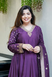 Graceful Purple Wedding Wear Anarkali Set with Heavy Embroidery & Zari Weaving