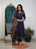 Navy Blue Kalamkari Cotton Suit Set with  pure Cotton dupatta
