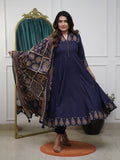 Navy Blue Kalamkari Cotton Suit Set with  pure Cotton dupatta