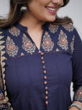 Navy Blue Kalamkari Cotton Suit Set with  pure Cotton dupatta