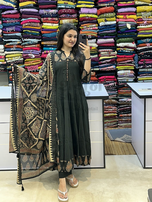 Kalamkari Print Cotton Suit Set with Designer Dupatta