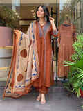 Designer Cotton Suit Set with Handwork Neck & Buti Prints