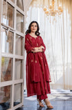 Royal Red Embroidered Suit Set with dupatta with Fully Embroidery Neck