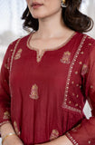 Royal Red Embroidered Suit Set with dupatta with Fully Embroidery Neck