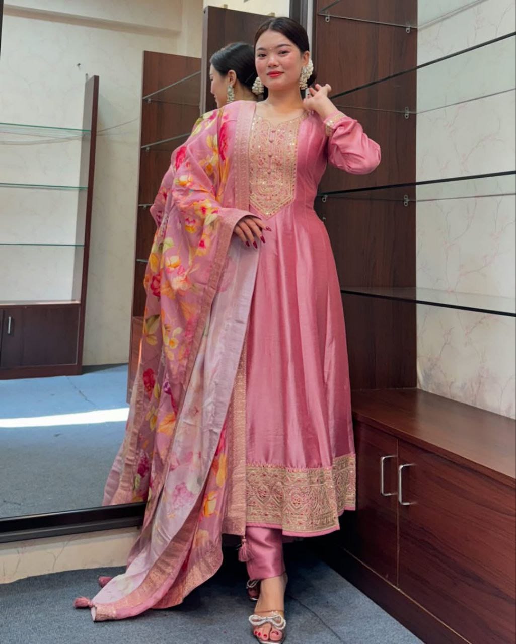 Rose Regal Anarkali Flared Kurti Pant Dupatta Set