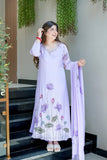 Lavender Lotus Handwork A-Line Kurta Set beautifully Hand Work