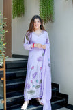 Lavender Lotus Handwork A-Line Kurta Set beautifully Hand Work