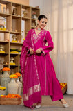Luxury Pure Satori Silk Kurta Suit Set with Intricate Embroidery, Bottoms & Banarasi Zari Dupatta
