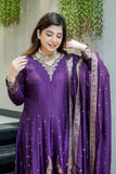 Wiora Festive Luxe Fuchsia Anarkali Suit Set in  Maslin Silk with Intricate Handwork & Banarasi Weaving