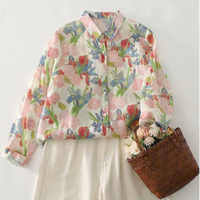 Vintage Floral Print Casual Shirt