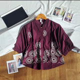 Women's Royal Plum Floral Embroidered Rayon Cotton Casual Shirt