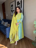 Lime Mint Embroidered Anarkali Suit Set with Dupatta