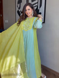 Lime Mint Embroidered Anarkali Suit Set with Dupatta