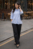 WIORA Women’s Beautiful  Embroidery Shirt with Scalloped Collar for Modern Fashion