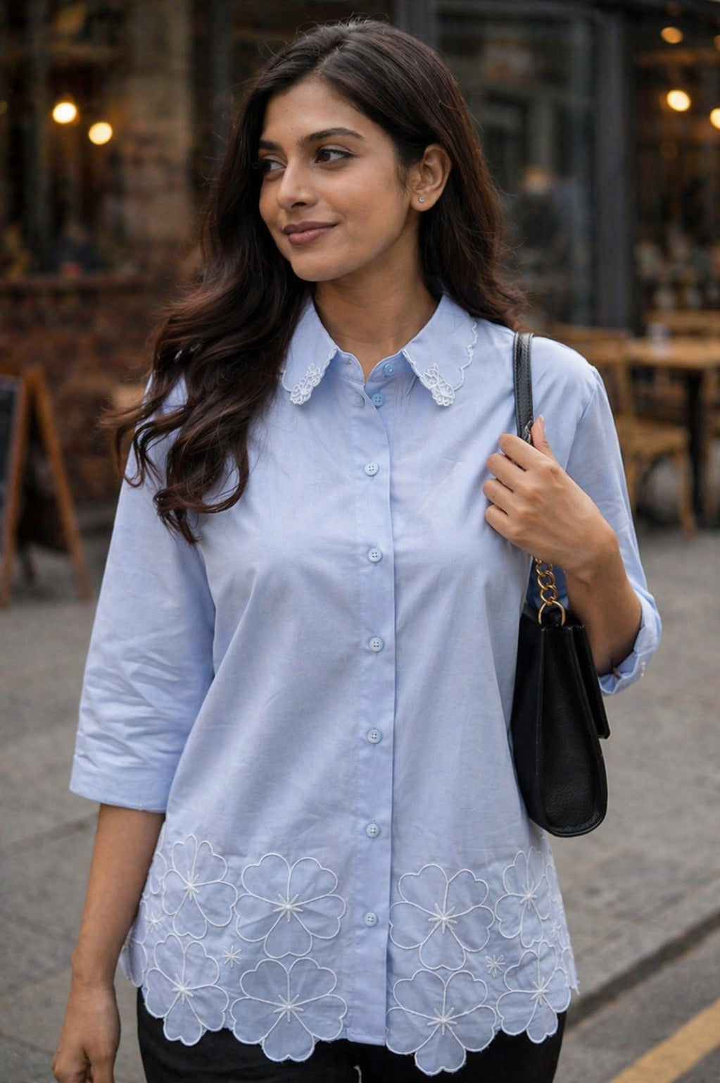 WIORA Women’s Beautiful  Embroidery Shirt with Scalloped Collar for Modern Fashion