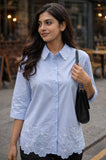 WIORA Women’s Beautiful  Embroidery Shirt with Scalloped Collar for Modern Fashion