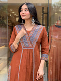 Designer Cotton Suit Set with Handwork Neck & Buti Prints