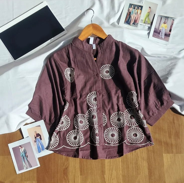 Women's Botanical Embroidery Smart Casual Office Wear Shirt