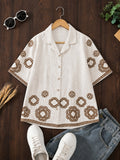 Wiora Cream Embroidered Shirt with Palm Tree Motif